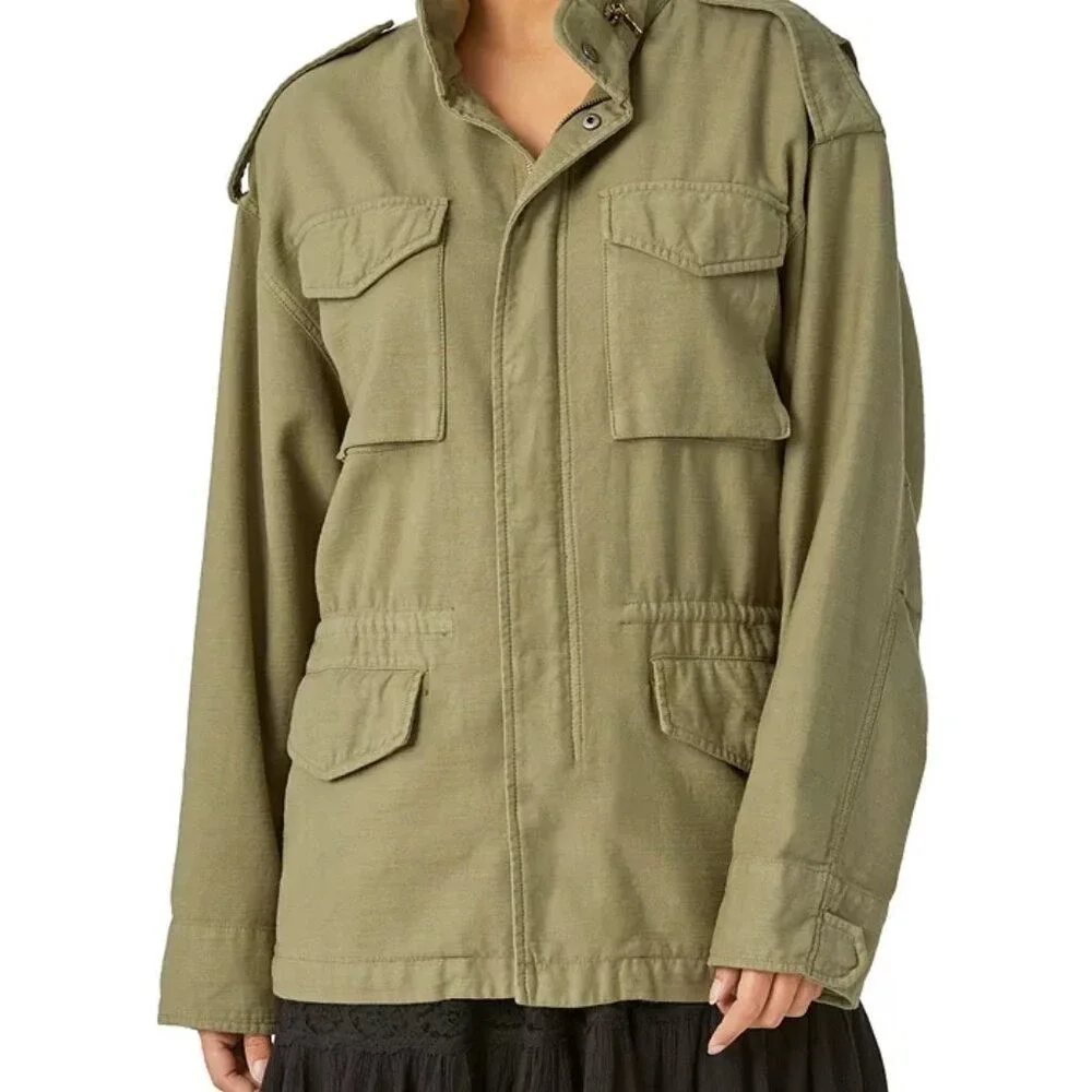 Vintage 90's Y2K Olive Green Military Style Utility‎ Jacket Chore Coat Linen XL